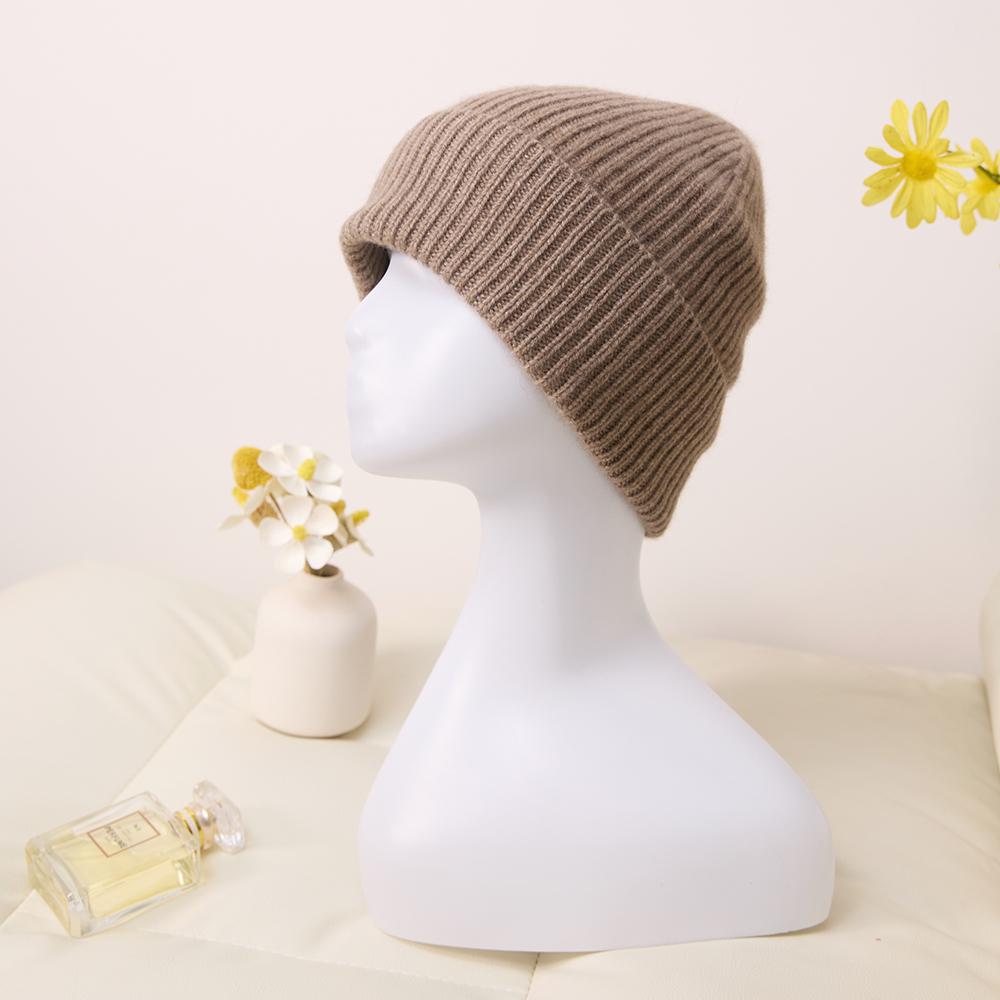 Custom Embroidery logo Knitted 100% Cashmere Winter Hat Luxury Fashion Women Warm Cashmere Cuffed Beanie Hat One Size