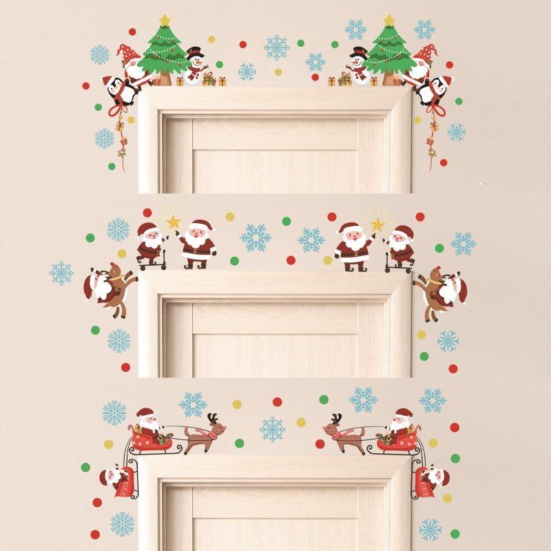 3pcs Wall Sticker Christmas Snowflake Santa Claus Christmas Tree Wave Dot Wall Sticker Door Head Decoration Self Adhesive Wall Sticker