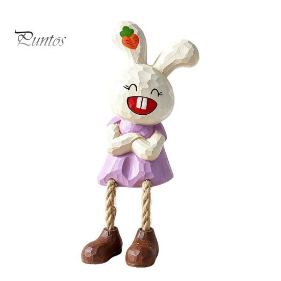 Healing Style Room Accents Leggy Rabbit Figurine Ornament, Handcrafted Basswood Desktop Sitting Small Animal Collectibles Bunny, Creative Ornament for