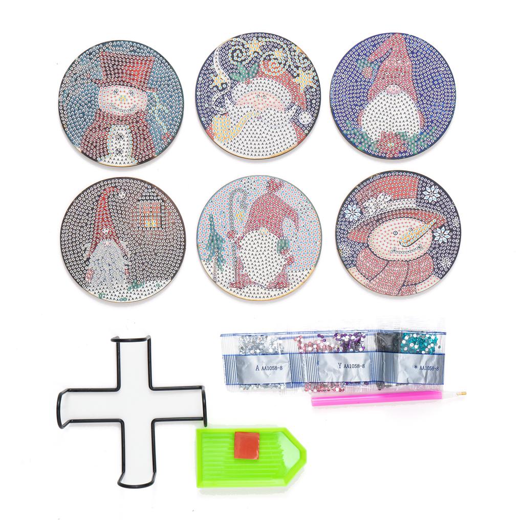 DIY Diamond Paint Christmas Coasters Pack of 6 Ceramic Drink Glass Cup Cushion Non-slip Table DIY