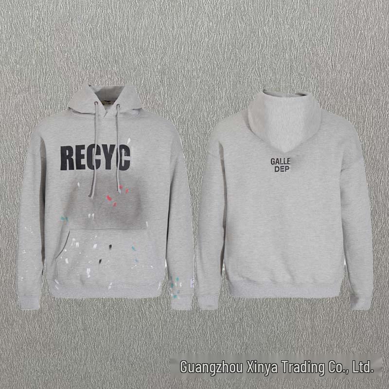 GALLERY DEPT Bluza Unisex z Kapturem Bawełniana z Plamami Farby Graffiti - Jesienna Luźna