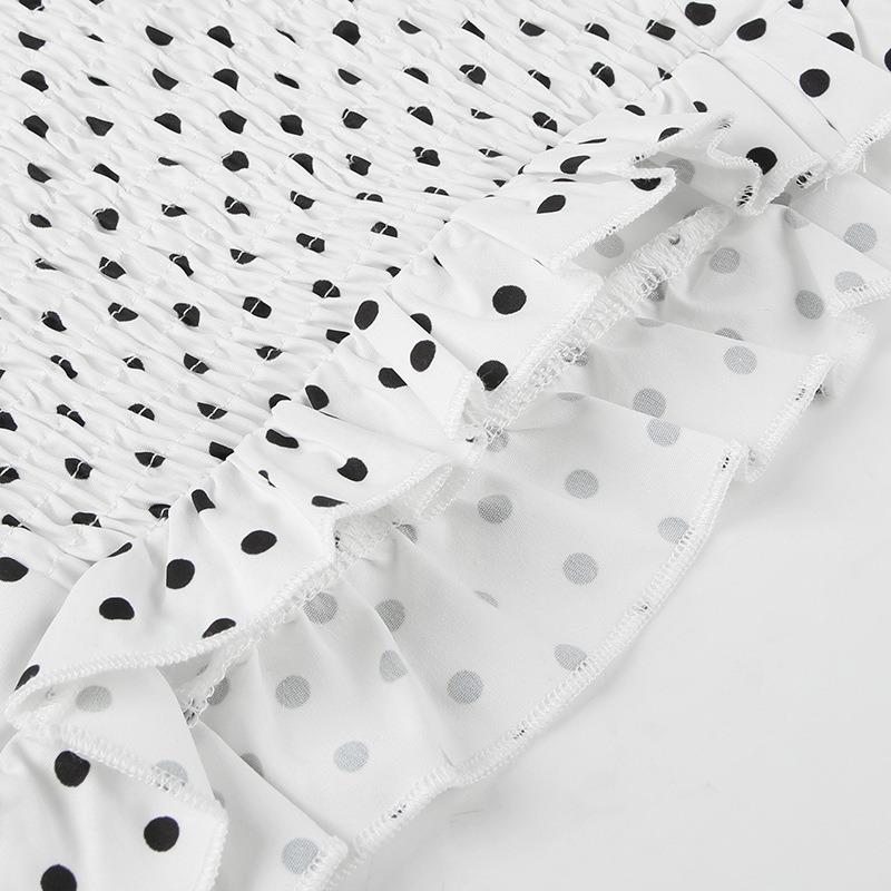 Women Summer Sweetheart Neck Polka Dot Ruffle Hem Slim Fit Sleeveless Camisole Top