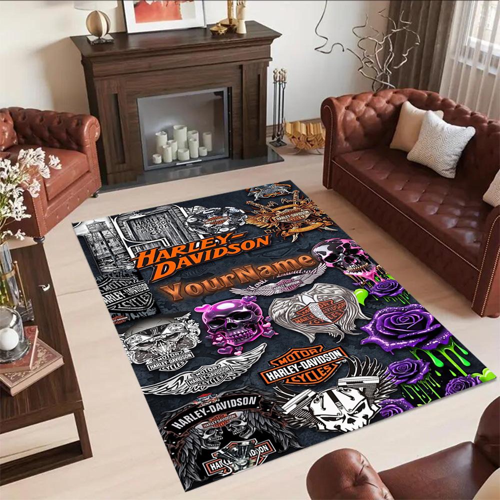 Harley-davidson Motorcycles Personalized Name Floor Rug Office Rug Perfect for Game Room Outdoor Kitchen Study room Antislip Carpet Decorate Offices