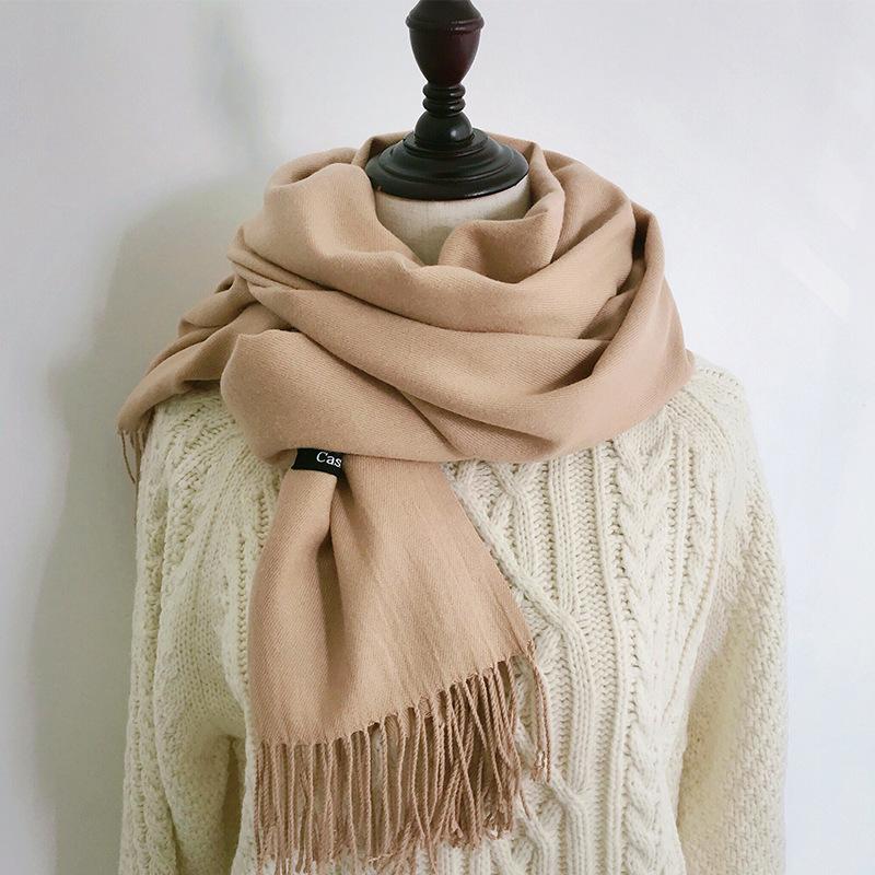 Solid Color Scarf for Women in Winter Korean Style Versatile Student Autumn and Winter Thickened Long Imitation Cashmere Red Men's Scarf Trendy