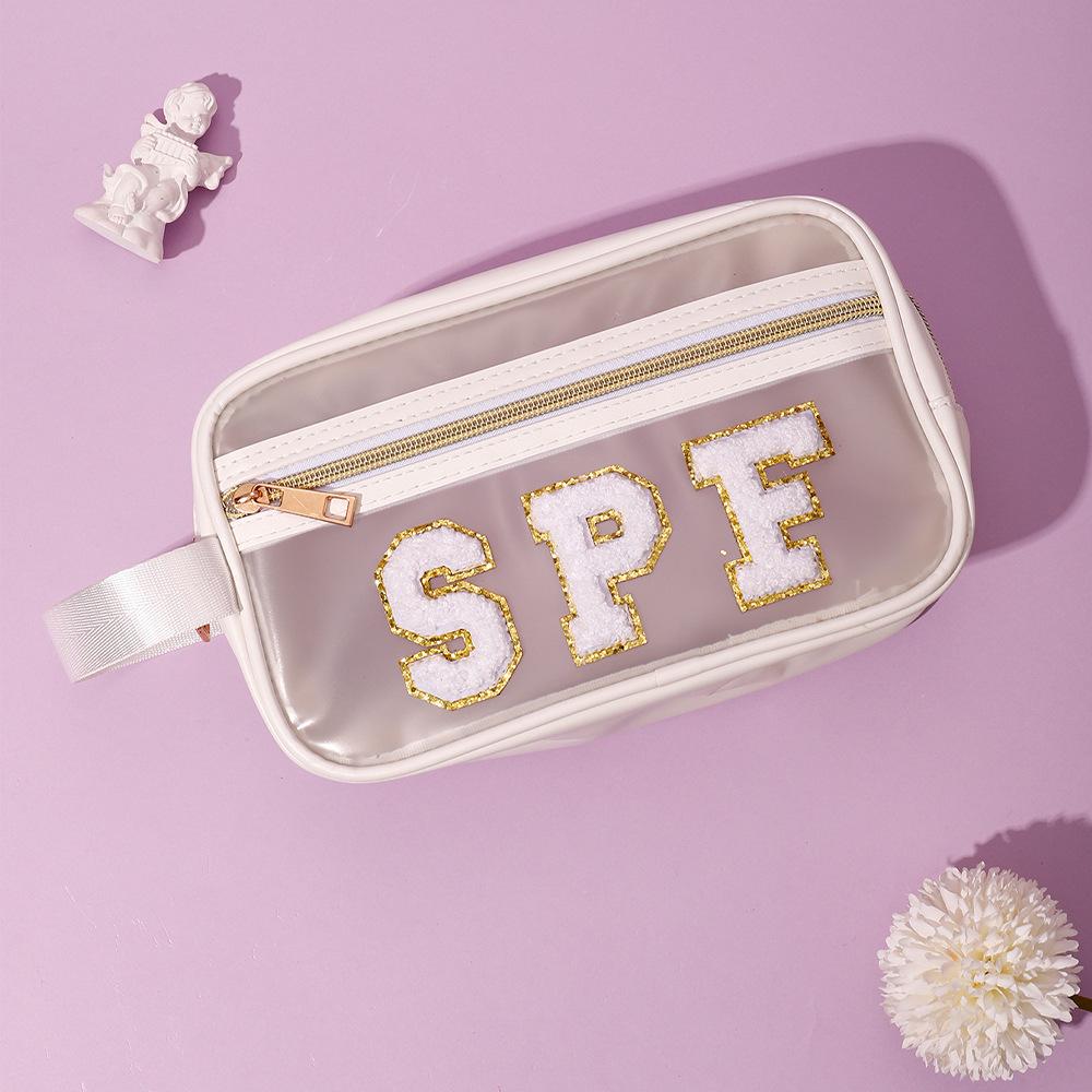 Transparent Waterproof PVC Handbag: Embroidered PU Cosmetic & Wash Bag