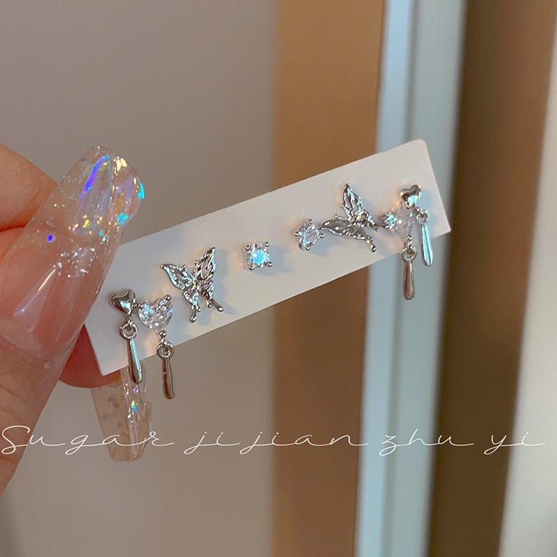 17KM 6-piece Set of Liquid Zircon Butterfly Earrings for Women  Personalized Earrings, and Stud Earrings for Women Jewelry Accessories