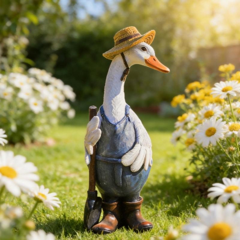 Hand-Colored Resin Duck Statue with Modeled Features, a Playful Display Piece for Gardens, Balconies, and Indoor Spaces