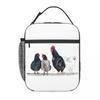 Schwarz-Weiß Hühnermuster Isolierte Lunchtasche für Damen Kinder Tragbar Lebensmittelboxen Thermische Lunchbox Tragetasche