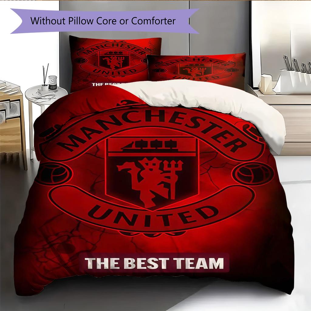 Man Utd Bedding Quilt Set Quilt Cover Pillowcase Home Decoration Birthday Gift (1 * Duvet Cover + 2 * Pillowcase, Without Core)