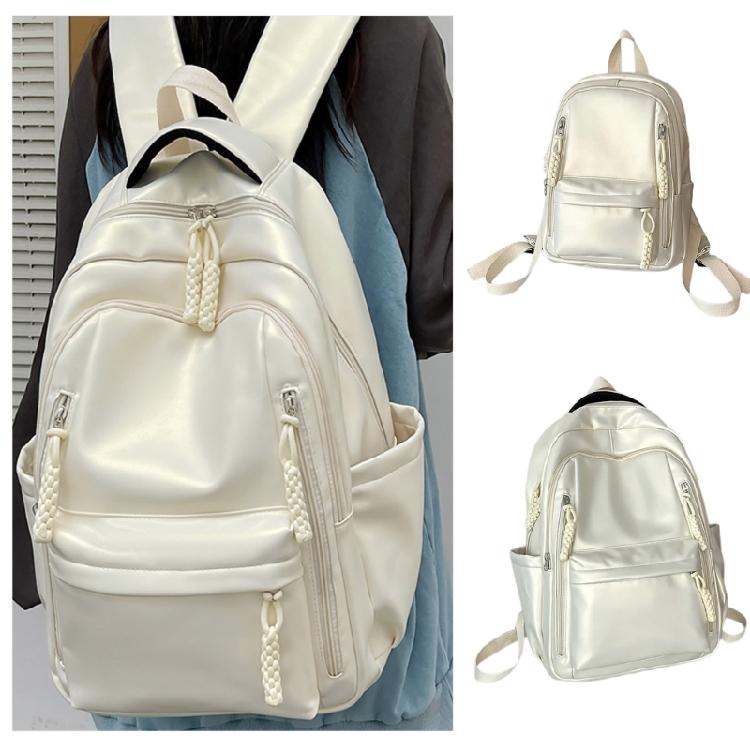 Soft PU Leather Backpack Spacious for College Essential Fashion Solid Color Laptop Daypack for Student and Commuters