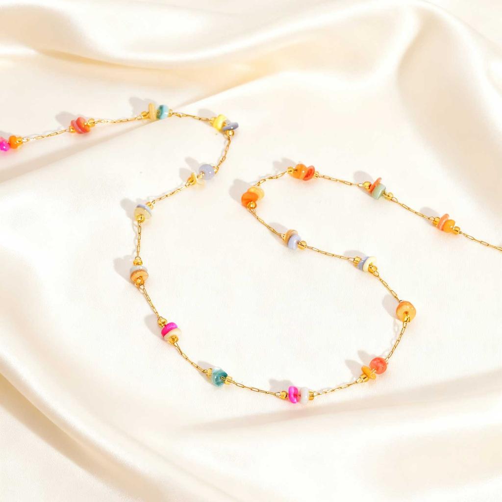 Bohemian Colored Natural Stone Necklace for Women,Gold Plated Stainless Steel O-Chain Necklaces,Fashion Waterproof Jewelry Gifts