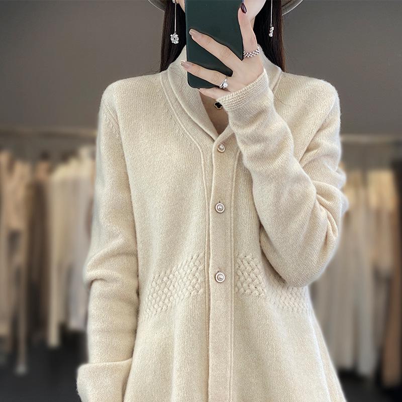 Xiao Man Yao Women's Wool Lapel Button-Up Cardigan - Slimming Autumn/Winter Sweater