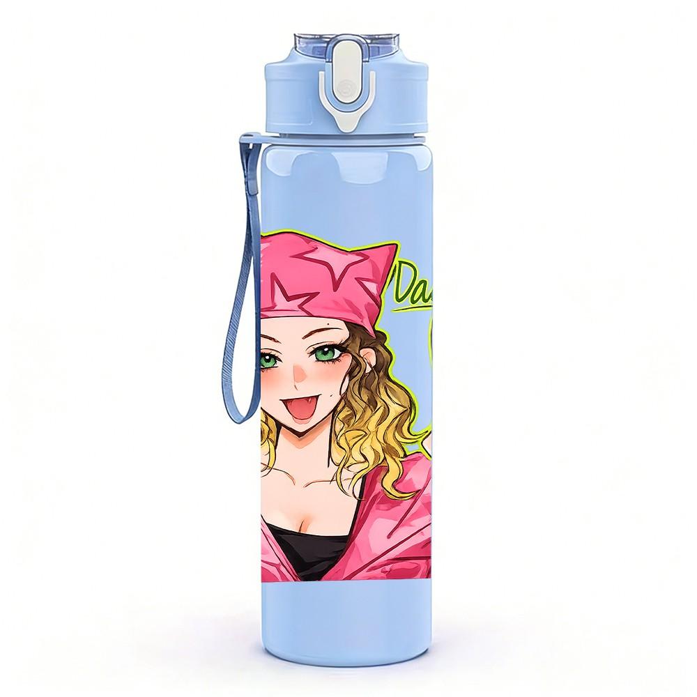 1PC Pink Glam Queen Girl Portrait Print 750ml Color Plastic Sports Water Bottle Leakproof Flip Straw Lid Suitable for Sports Office Home Use