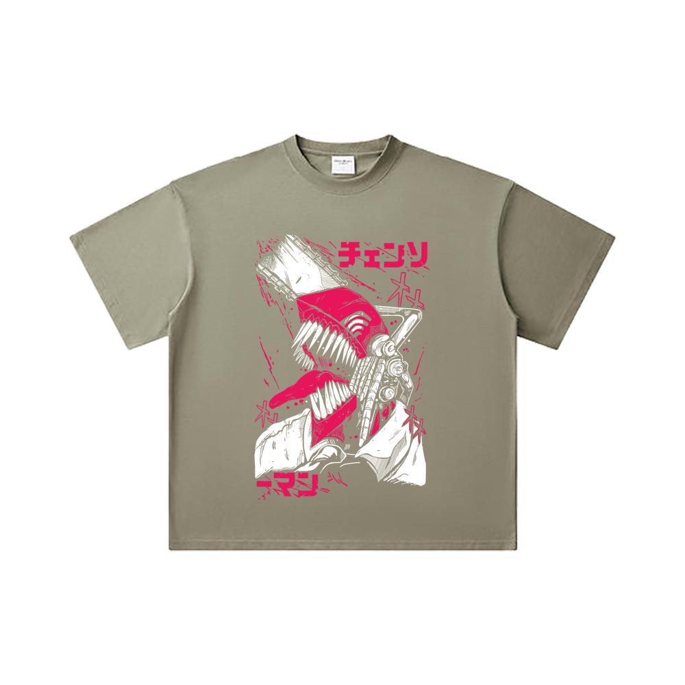 260 GSM Double Yarn 32 Count 100% Cotton Chainsaw Man V16 Denji Print Unisex Heavy Cotton T Shirt