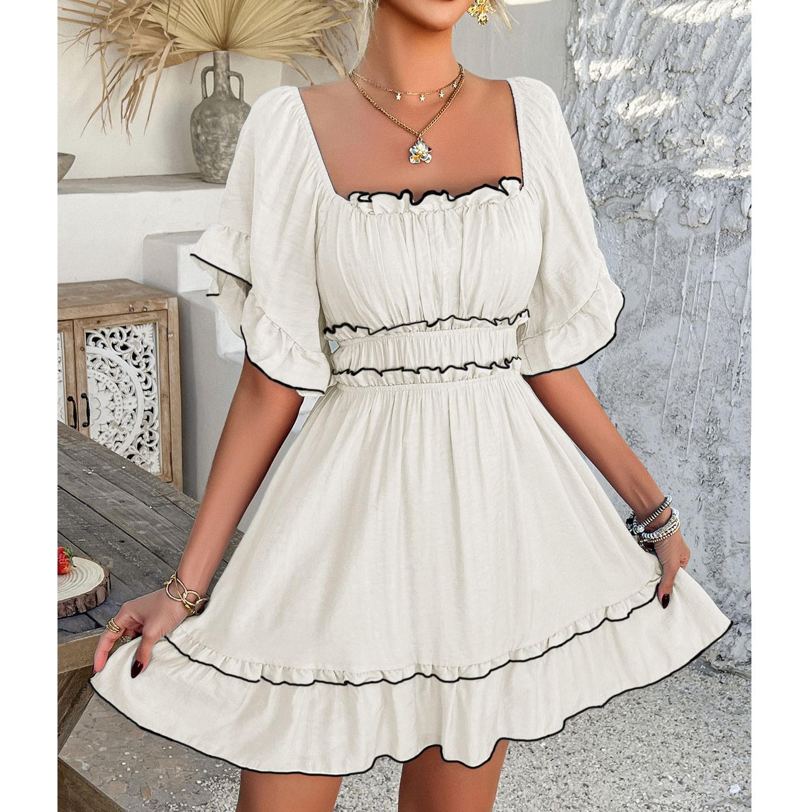 

Женское повседневное свободное черное платье Fungus Edge с короткими рукавами, короткая юбка, короткая юбка L бежевый