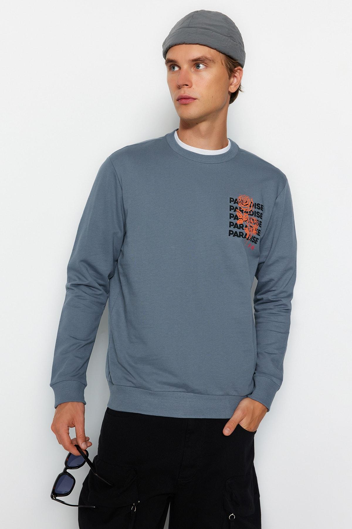 

Антрацитовый мужской свитшот Regular Fit с длинным рукавом и круглым вырезом с принтом TMNAW22SW0572..