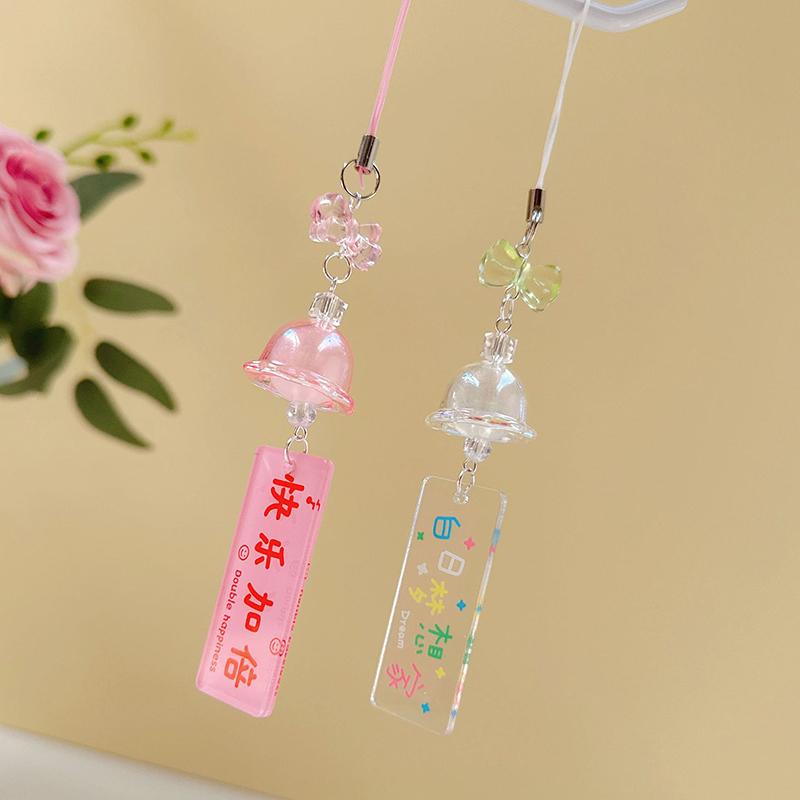 Elegant Exquisite Lucky Words Sign Wind Chime Phone Charm Lanyard For Women Girl Sweet Fresh Beaded Keychain Bag Hanging Jewelry