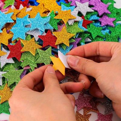 70pcs/pack Glitter Star Stickers, Self-Adhesive PVC Decals, Shimmery Single-Use Star Shapes, with Sparkle Finish for Arts & Crafts, Card Making