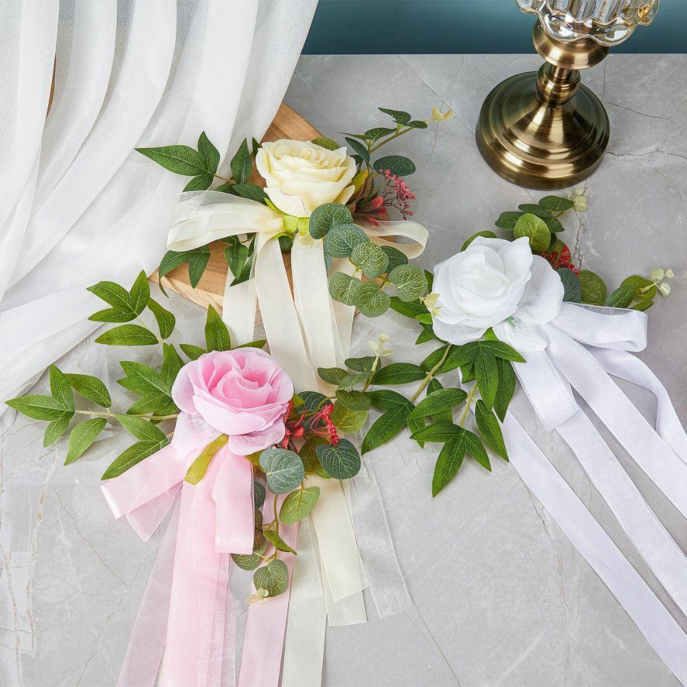 2pcs Rustic Aisle Chair Artificial Flower Silk Flower Pew Bows Flower Party Home Decor