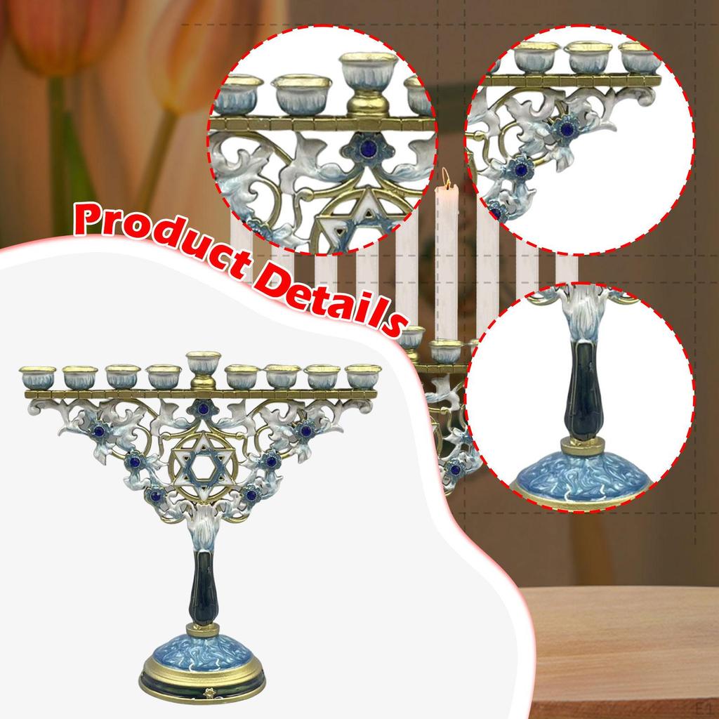 9-armiger Menora Metall-Kandelaber 18,3x17cm Multifunktional für religiöses Geschenk Traditionelles Accessoire