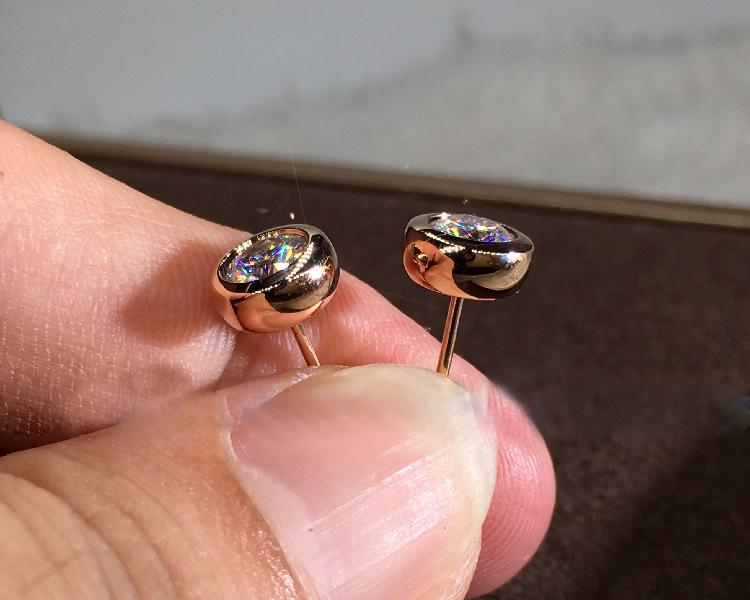 Kolczyki Wish: Srebro S925, Różowe złoto 14K, Okrągły szlif Cyrkonia, Biały cyrkon