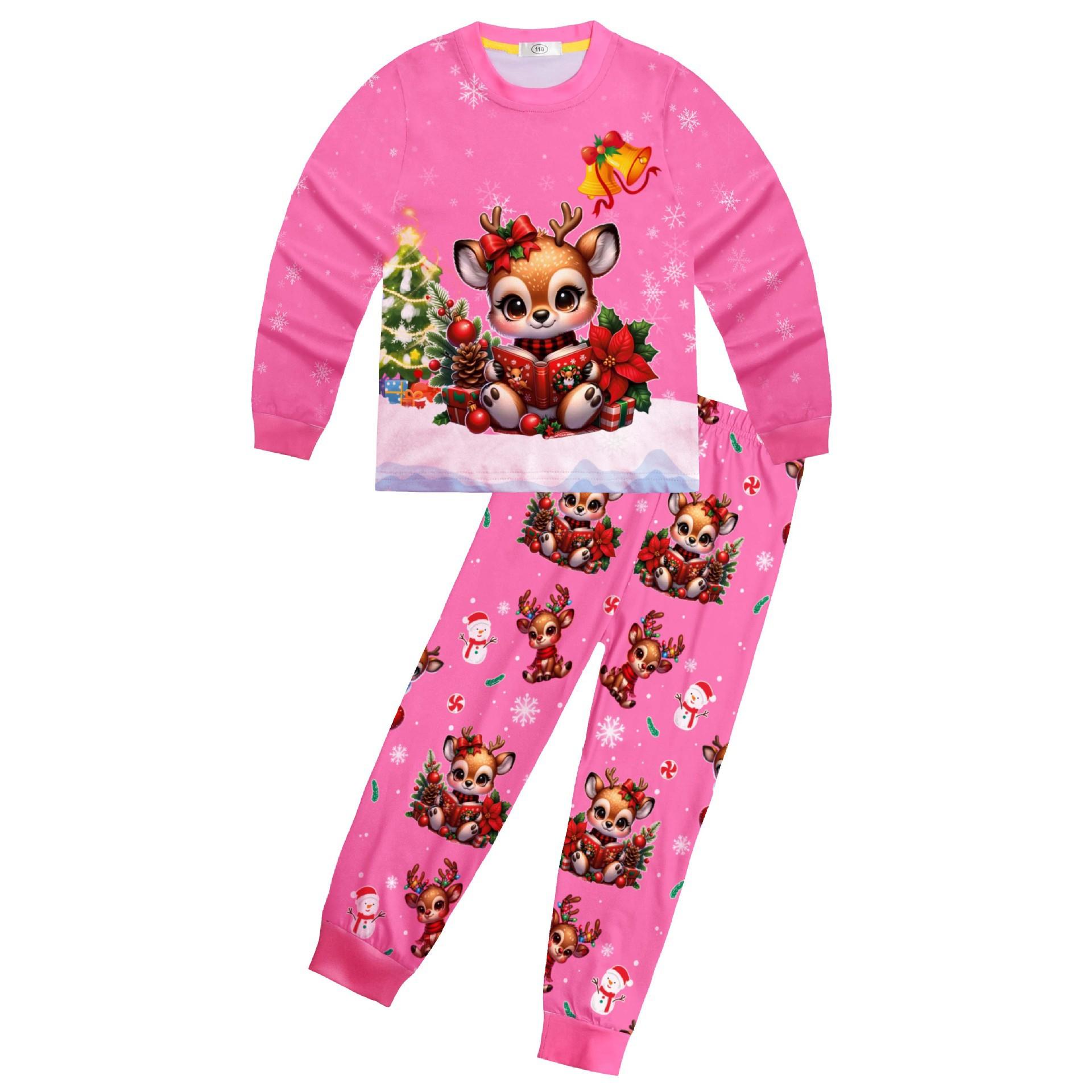 

Christmas Christmas Little Elk Print Loungewear Pajamas Long-Sleeved Trousers Set Two-Piece Set 81189 140