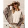 Women's Fleece Oversized Color Block Striped Sweatshirt Fall Vintage Warm Pacthwork Pullover with Pockets