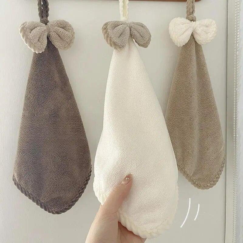 Hand Wiping Cute Bow Hanging Coral Fleece Hand Towel Bathroom Absorbent Small Towel CHILDREN'S Home Quick Drying