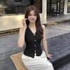 French Retro Solid Color V-Neck Sleeveless All-Match Casual Short Knitted Vest For Women