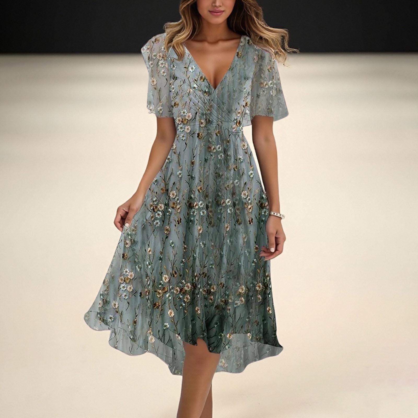 

Женское летнее свободное платье с V-образным вырезом и коротким рукавом, элегантное платье XXL