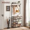 VASAGLE Appendiabiti a piantana, Albero da ingresso con porta scarpe, Scarpiera a 5 ripiani di diverse altezze, 5 Ganci doppi, Ripiano superiore, Ingresso Camera da letto Monolocale Appartamento