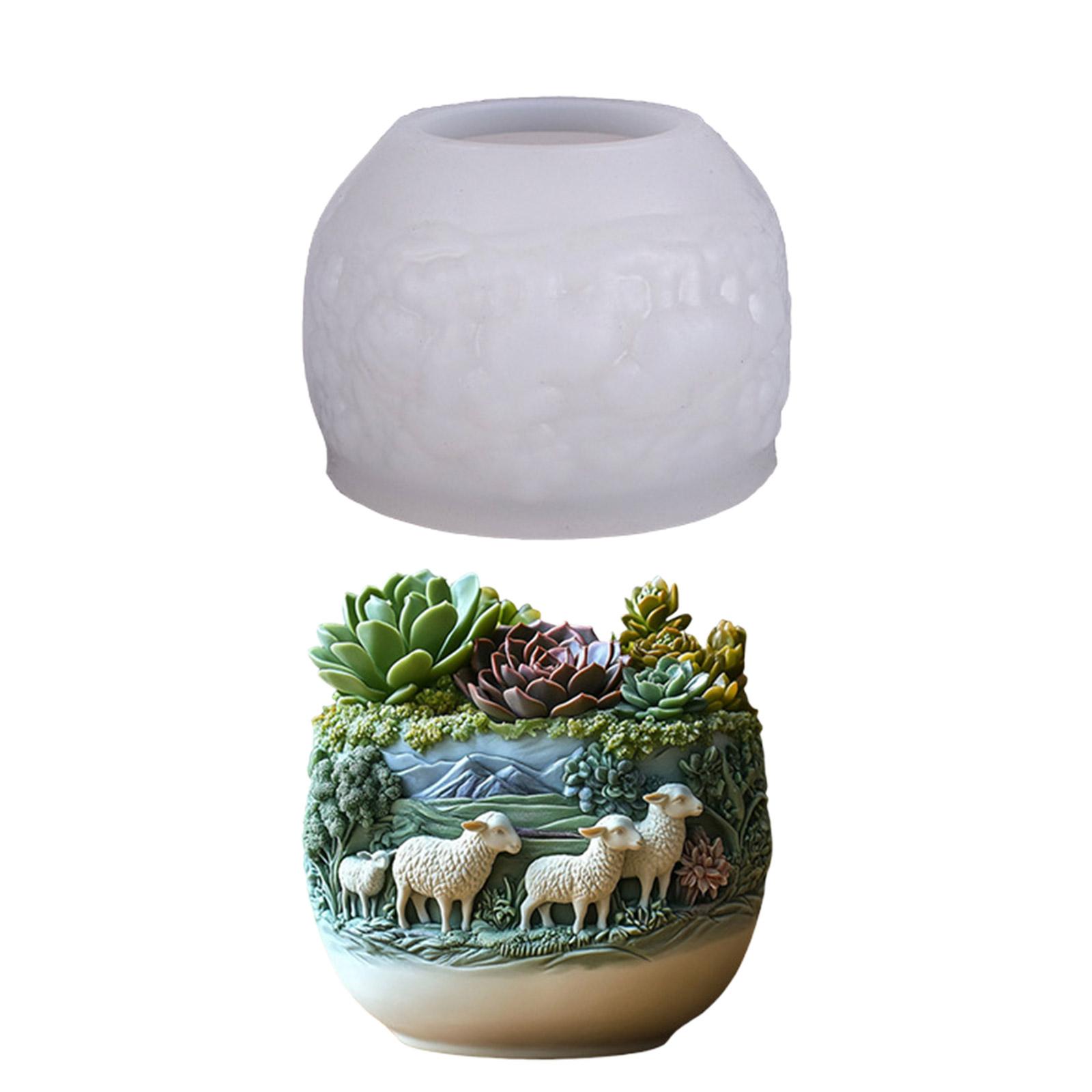 

Креативная форма для силиконового кашпо с узором козы, формы для цветочного горшка для изготовления украшений из смолы и украшений для суккулентов