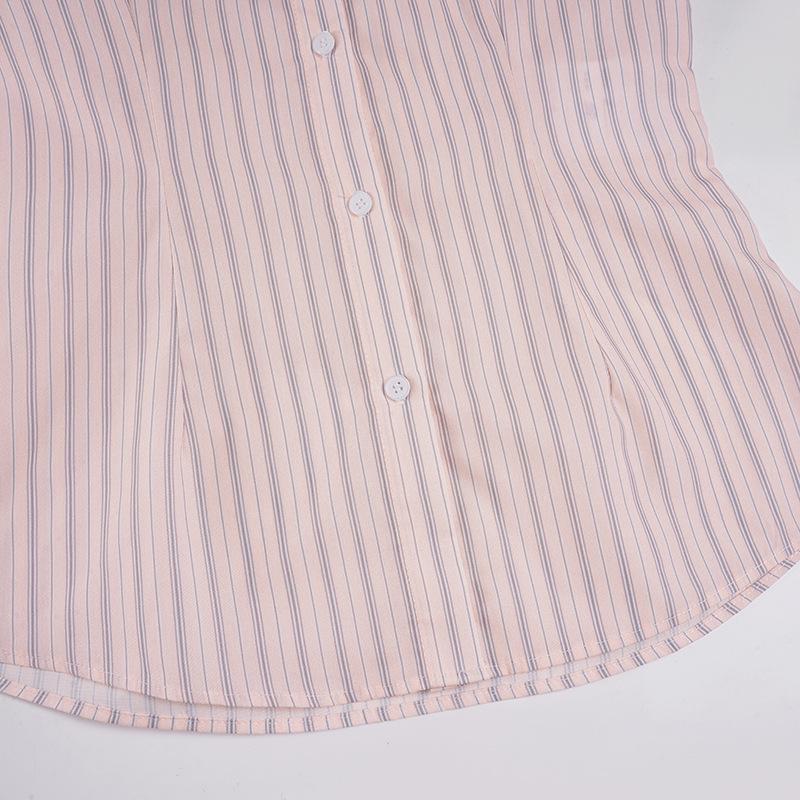 Korean Style Stripe Lapel Tie Shirt: Waist-Cinched, Long Sleeve, Sweet & Casual Women's Autumn Top