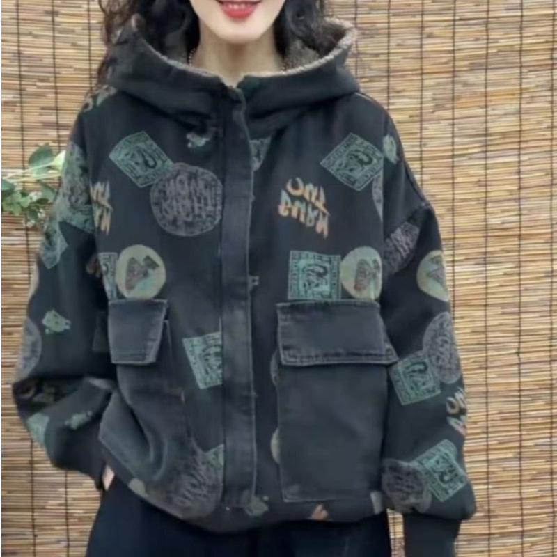 2025 Winter Women's Plaid Hooded Cotton Coat: Plus Velvet, Thick, Casual, Versatile, Stylish Age-Reducing Jacket