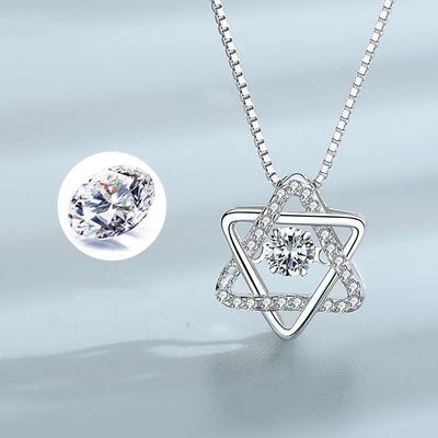 New 925 Sterling Silver Women Necklace Pendant Fashion Six-Pointed Star Beating Heart Clavicle Chain Jewelry Gift