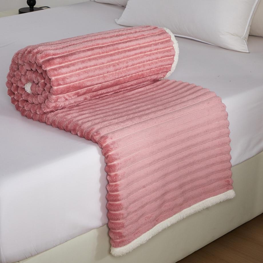 Polyester Ribbed Fleece Blanket Soft Warm Plush Throw Blanket with Bound Edge for Bed Sofa Home ODM