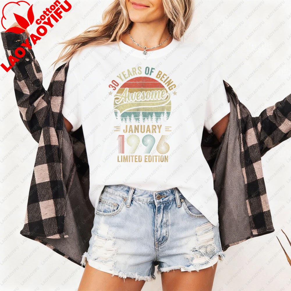 Vintage January 1996 T Shirt Unisex Women 30 Years of Being Awesome Limited Edition 30th Birthday Gift Forest Graphic Tee