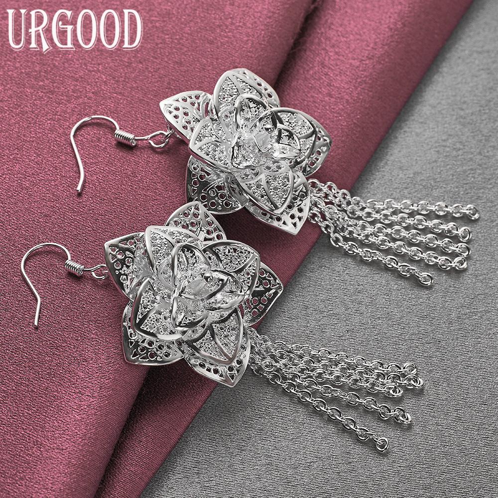 925 Sterling Silver Flower Earrings Wedding Jewelry