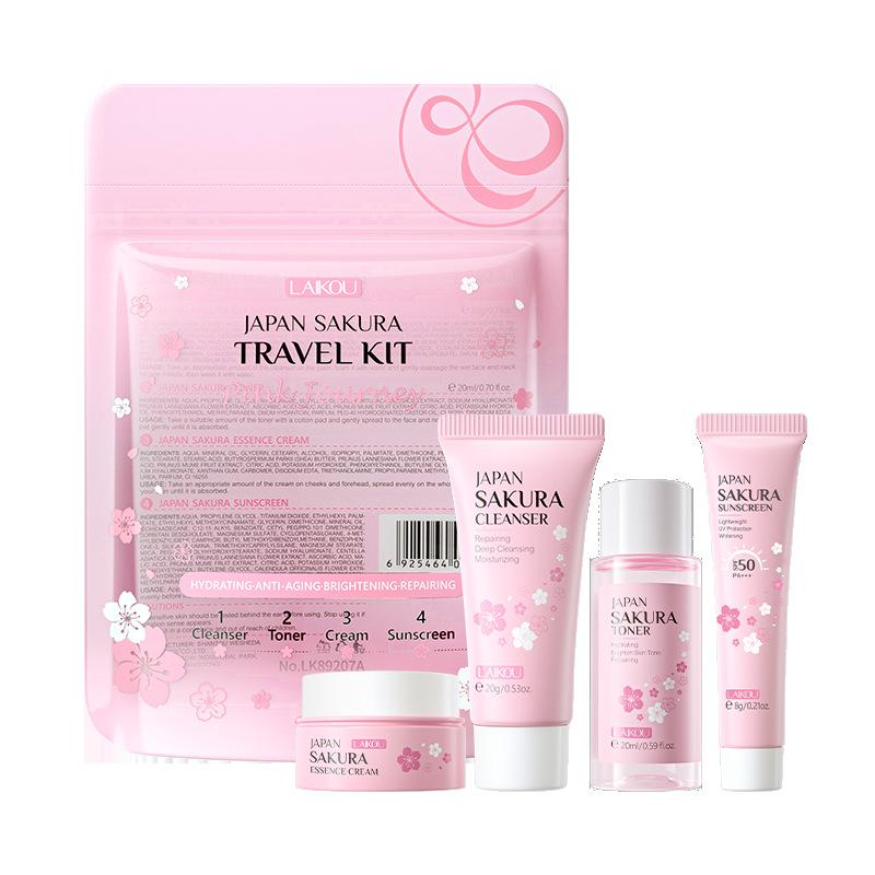 4pcs Vitamin C Skin Care Sets Face Cream Facial Cleanser Essence Spf 50+ VC Sunscreen Moisturizing Refresh Face Care Travel Suit