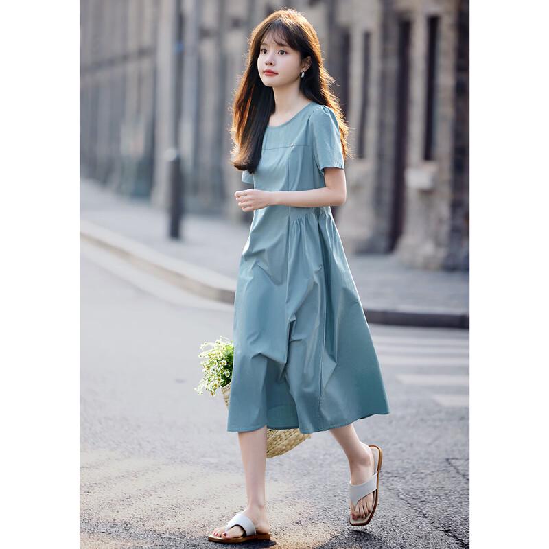 Women's Puff Sleeve Pleated A-Line Midi Dress