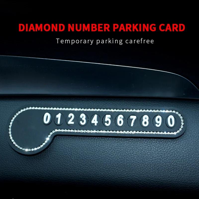 

Car Temporary Stop Sign Multifunctional Crystal Diamond Phone Number Temporary Parking Card Prompt License Plate Decoration чёрный