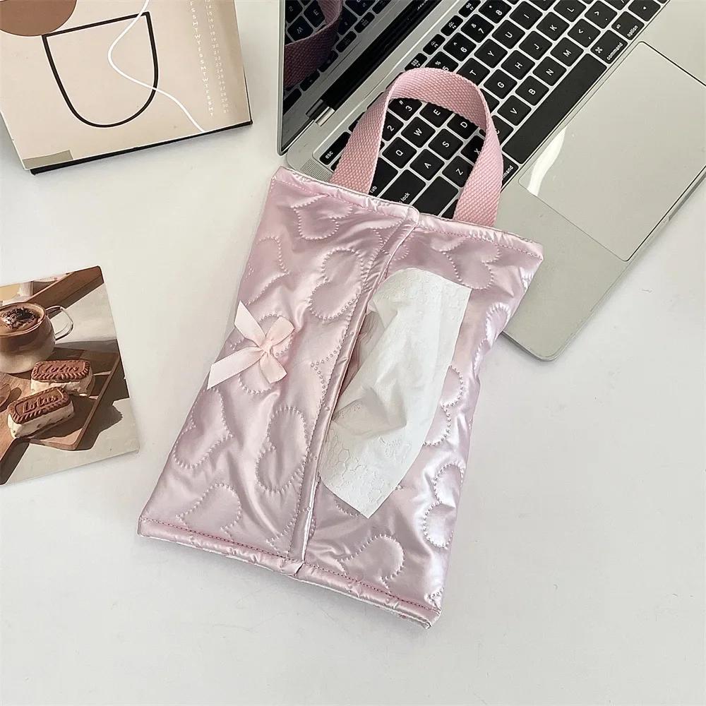 

Чехол-книжка с серебристым бантом для салфеток, чехол для влажных салфеток, сумка для подвешивания в машину, портативный держатель для бумаги, съемный чехол для хранения салфеток, домашний декор