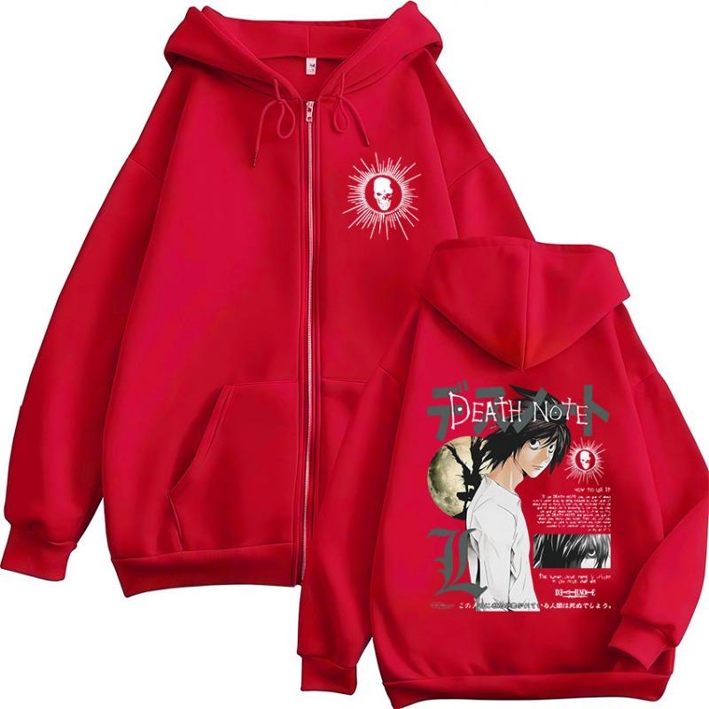 Anime Giapponese Death Note L·Lawliet Felpe con Zip Uomo Donna Abbigliamento Moda Hip Hop Felpe con Cappuccio Zip Up Giubbotti Cappotti