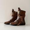 Cowhide Version~ Niche Design Round Head Leather Deep Mouth Casual Classic Western Boots Maillard Medium Boxing Boots