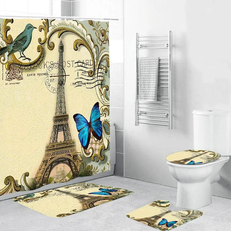 Shower Curtains 180Cm Eiffel Tower Printed Paris Style Bathroom Curtain Romatic Water Repellent 71 Inches Home Decorative Scenic