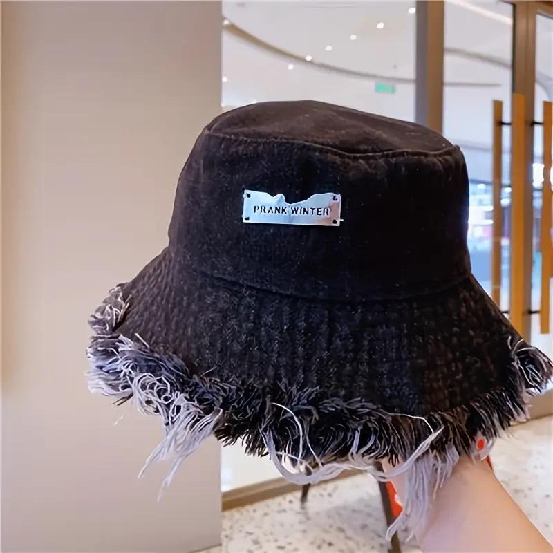 

Classic Raw Hem Bucket Hat Denim Washed Distressed Basin Hats Lightweight Casual Sunshade Fisherman Cap For Women &Man чорний