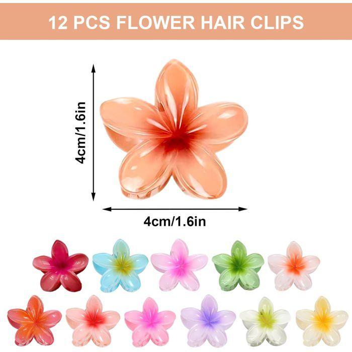 Hair Clips - Flower - 12 Pieces - Non-slip - 4 Cm - Multicolored