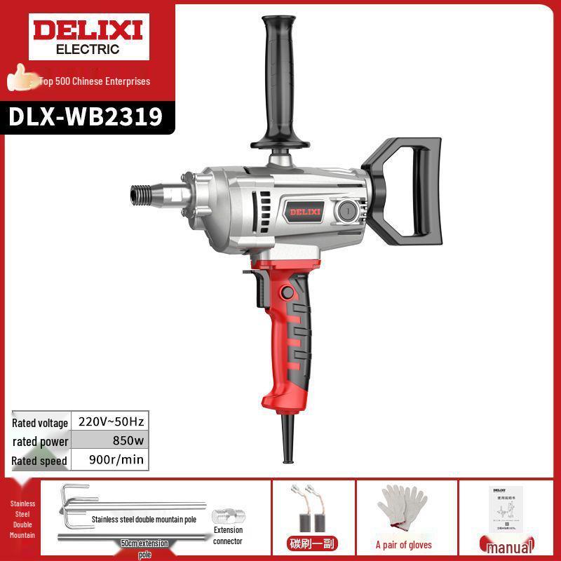 Delixi High-Power Electric Drill Mixer for Cement, Paint, Putty, Mortar, and Plaster
