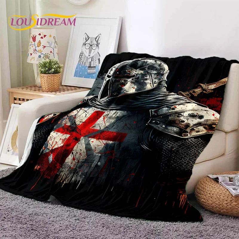 Chevalier Templier Croisé Dessin Animé Couverture Douce en Flanelle pour Lits Chambre Canapé Pique-nique, Couverture Jetée pour Couvrir Cadeau Extérieur