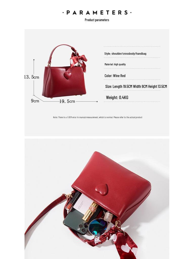 2025 Retro Rote Braut-Eimertasche mit großem Fassungsvermögen